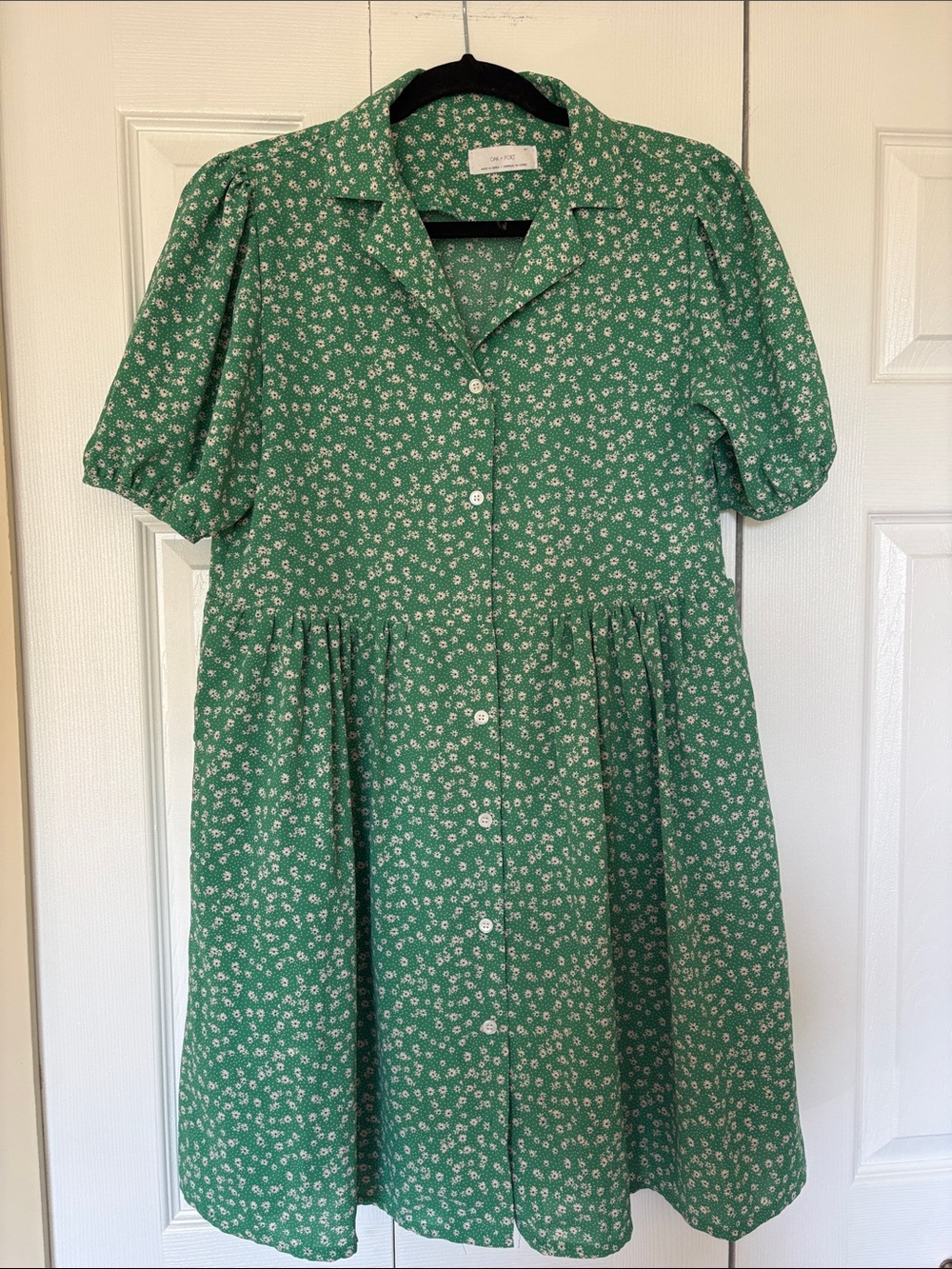 OAK + FORT Green Floral Button-Front Casual Girls' Dress